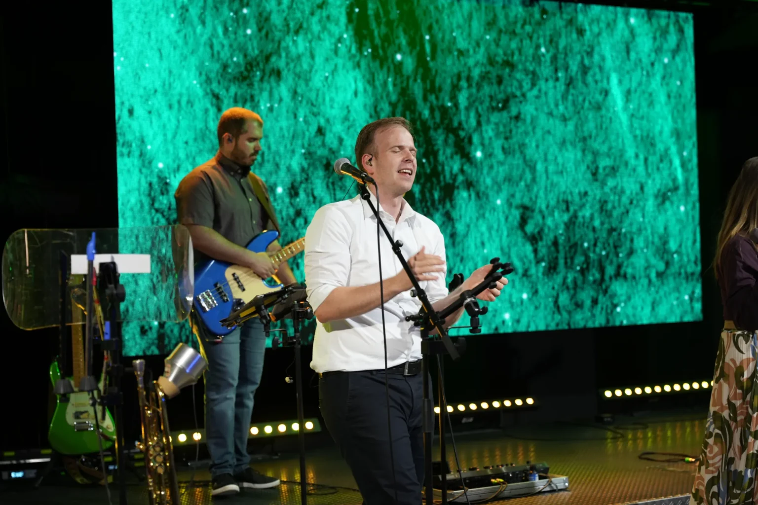 The band Rockstanders leading worship at a service in Bratislava
